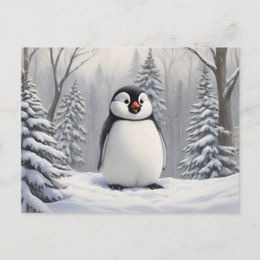 Pinguïn in sneeuw boom achtergrond briefkaart (Voorkant)