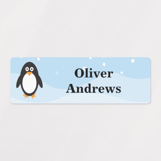 Pinguïn in sneeuw naamlabels voor kinderopvang of  labels (Design 1)