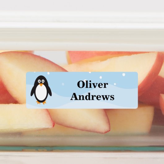 Pinguïn in sneeuw naamlabels voor kinderopvang of  labels (Aangebracht)