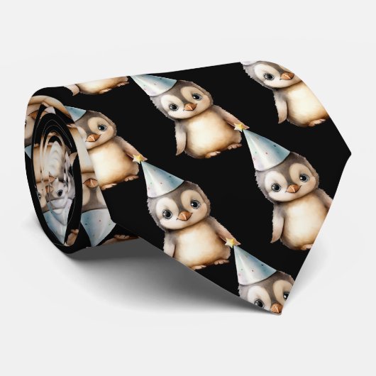 Pinguïn in Verjaardagshoed Nekdas Stropdas (Opgerold)