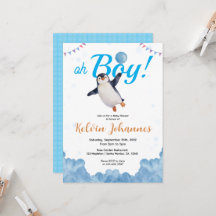Pinguïn Jongen Blauwe Ballon Wolk Lucht Baby Borre