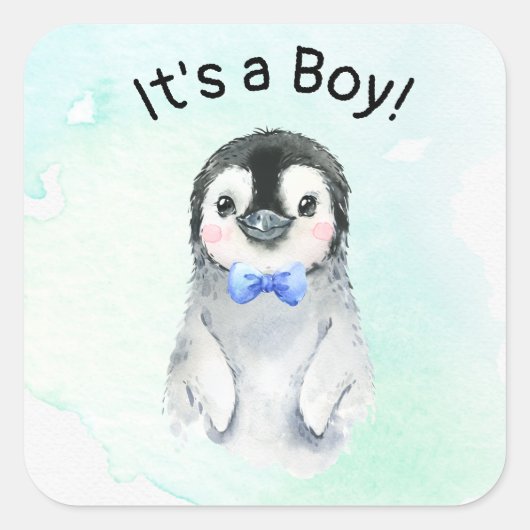 Pinguïn Jongen Winter Baby Borrel Sticker (Voorkant)