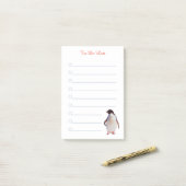 Pinguïn & kalligrafie op wit gelinieerd post-it® notes (Op bureau)