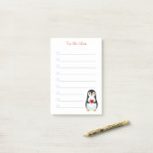 Pinguïn & kalligrafie op witte gelinieerde post-it post-it® notes (Op bureau)
