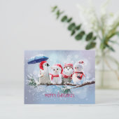 Pinguïn, kat, owl en sneeuwman onder de sneeuw aankondigingskaart (Staand voorkant)