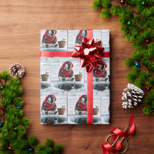 Pinguïn kerst ijsvissen op een Arctische gletsjer Cadeaupapier