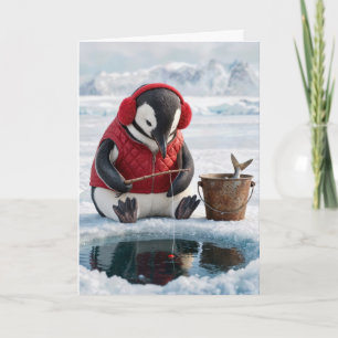 Pinguïn kerst ijsvissen op een Arctische gletsjer Kaart