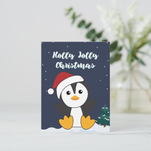 Pinguïn Kerst Sneeuw Winter Dieren Pinguïns Hol Feestdagenkaart (Staand voorkant)