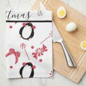 Pinguïn Kerst Snoepgoed Woorden Theedoek (Quarter Fold)