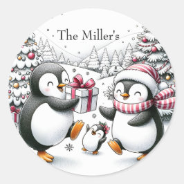 Pinguïn Kerst sticker gepersonaliseerd