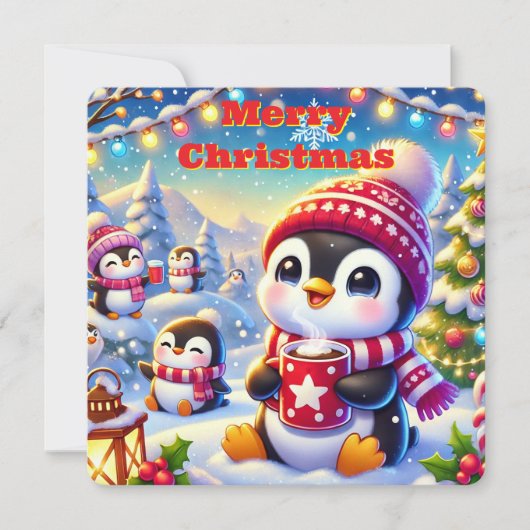Pinguïn Kerst Vakantiekaart Feestdagenkaart (Voorkant)