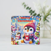 Pinguïn Kerst Vakantiekaart Feestdagenkaart (Staand voorkant)