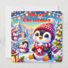 Pinguïn Kerst Vakantiekaart Feestdagenkaart