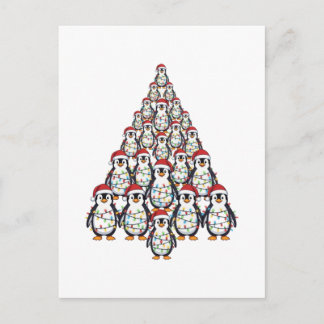 Pinguïn Kerstboom Kerstman Hoed Kerstlichtjes Briefkaart