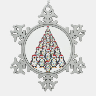 Pinguïn Kerstboom Kerstman Hoed Kerstlichtjes Tin Sneeuwvlok Ornament