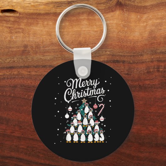 Pinguïn Kerstboom Pinguïn Kerstboom Vrolijk Ch Sleutelhanger (Voorkant)