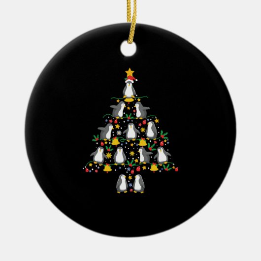 Pinguïn Kerstboom Pinguïn Kerstverlichting Keramisch Ornament (Voorkant)