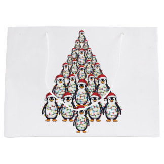 Pinguïn Kerstboom Santa Hoed Kerstlichten Groot Cadeauzakje