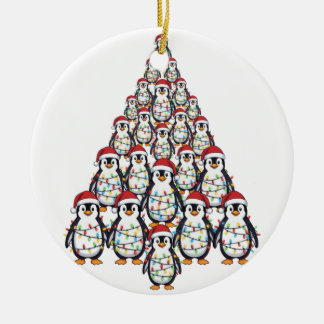 Pinguïn Kerstboom Santa Hoed Kerstlichten Keramisch Ornament