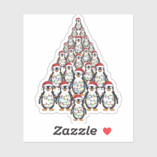 Pinguïn Kerstboom Santa Hoed Kerstlichten Sticker