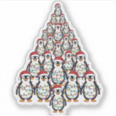 Pinguïn Kerstboom Santa Hoed Kerstlichten  Sticker (Voorkant)