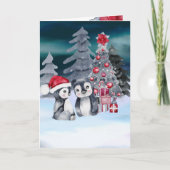 Pinguïn Kerstboom Scène Kaart (Voorkant)