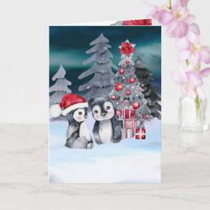 Pinguïn Kerstboom Scène Kaart