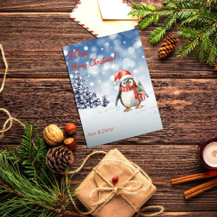 Pinguïn Kerstboom Sneeuw Feestdagenkaart