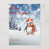 Pinguïn Kerstboom Sneeuw Feestdagenkaart (Voorkant)
