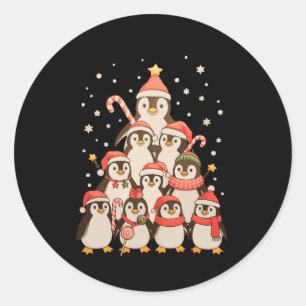 Pinguïn Kerstboom Sneeuw Kerstman Hoed Kerstmis Va Ronde Sticker