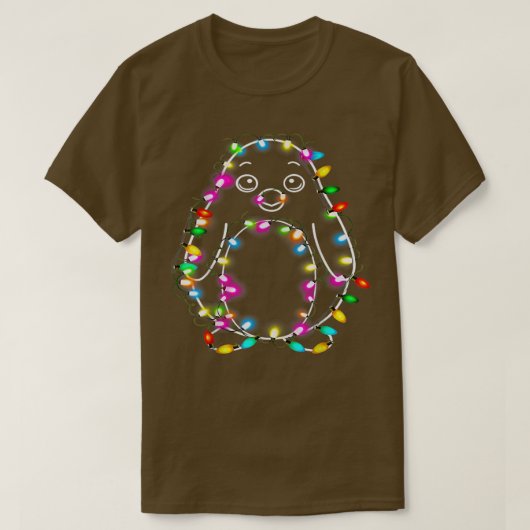 pinguïn kerstboomkleur lichtje kerstboom t-shirt (Design voorkant)
