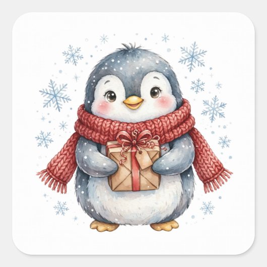 Pinguïn Kerstcadeau Sticker (Voorkant)