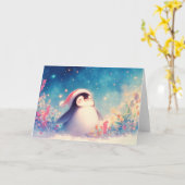Pinguïn Kerstgeest Kaart (Gele Bloem)