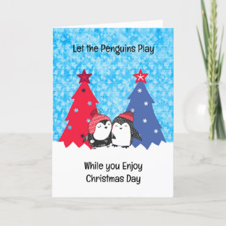 Pinguïn kerstKaart met bomen en sneeuw Feestdagen Kaart