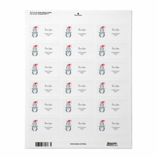 Pinguïn Kerstman Etiket (Full Sheet)