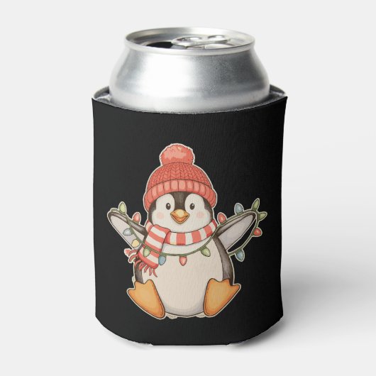 Pinguïn Kerstman Hoed Kerst Slinger Lichtjes Kerst Blikjeskoeler (Blikje Voorkant)