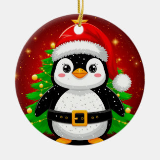 🐧 Pinguïn Kerstman Kerstboom Vakantie Pret ✨ Keramisch Ornament