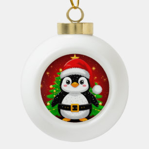🐧 Pinguïn Kerstman Kerstboom Vakantie Pret ✨ Keramische Bal Ornament