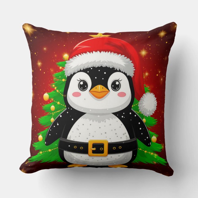 🐧 Pinguïn Kerstman Kerstboom Vakantie Pret ✨ Kussen (Voorkant)