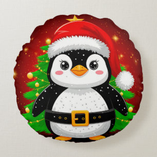 🐧 Pinguïn Kerstman Kerstboom Vakantie Pret ✨ Rond Kussen