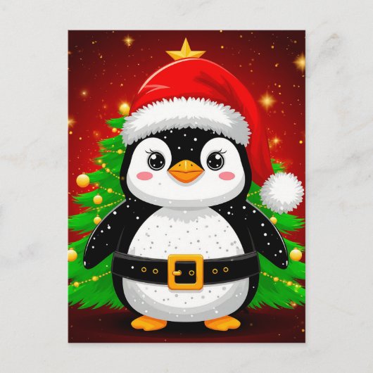 🐧 Pinguïn Kerstman Kerstboom Vakantiepret ✨ Briefkaart (Voorkant)