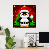 🐧 Pinguïn Kerstman Kerstboom Vakantiepret ✨ Poster (Thuiskantoor)