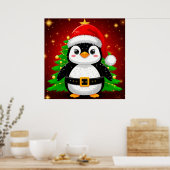 🐧 Pinguïn Kerstman Kerstboom Vakantiepret ✨ Poster (Keuken)