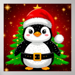 🐧 Pinguïn Kerstman Kerstboom Vakantiepret ✨ Poster