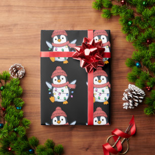 Pinguïn Kerstman Lichtjes Kerst Pinguïns Xmas Cadeaupapier
