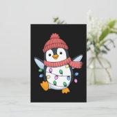 Pinguïn Kerstman Lichtjes Kerst Pinguïns Xmas Feestdagenkaart (Staand voorkant)