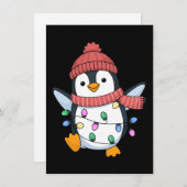 Pinguïn Kerstman Lichtjes Kerst Pinguïns Xmas Feestdagenkaart (Voorkant / Achterkant)