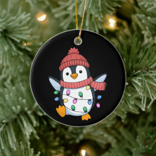 Pinguïn Kerstman Lichtjes Kerst Pinguïns Xmas Keramisch Ornament