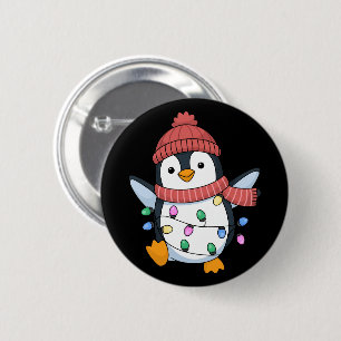 Pinguïn Kerstman Lichtjes Kerst Pinguïns Xmas Ronde Button 5,7 Cm