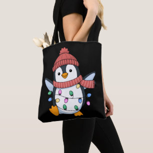 Pinguïn Kerstman Lichtjes Kerst Pinguïns Xmas Tote Bag